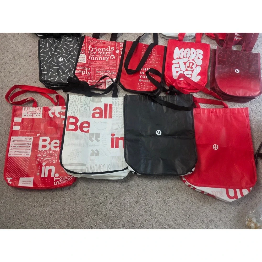 Lululemon Reusable Tote Bag Lot of 19 Small and Medium Red Black White Shopping